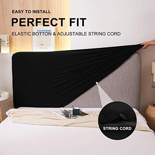 WOMACO Stretch Bed Headboard Slipcover 180 GSM Thick Fabric Solid Color Dustproof Bed Head Protector Cover for Bedroom Décor (Black, 47-55")