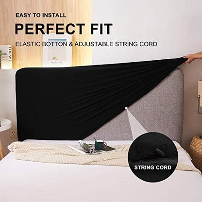 WOMACO Stretch Bed Headboard Slipcover 180 GSM Thick Fabric Solid Color Dustproof Bed Head Protector Cover for Bedroom Décor (Black, 47-55")