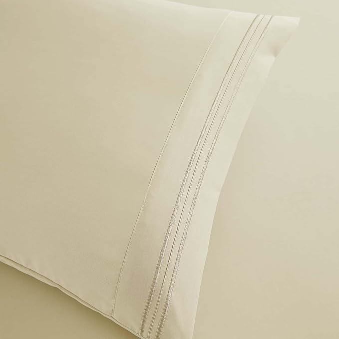 Clara Clark Full Sheets, 6 Piece Set - Hotel Luxury Bed Sheets, Super Soft Bedding Set, Full Size, Beige Cream
