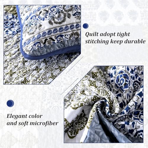 Mybedsoul Boho Quilt King Size, Patchwork Floral Bedding Set, Aqua Blue