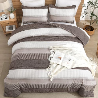 Litanika Chocolate Super King Comforter Set - 3 Pieces Stripe Bed Set
