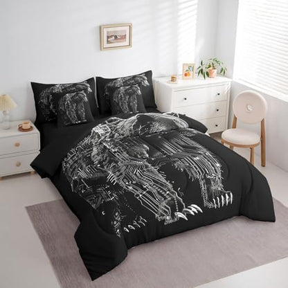 Erosebridal Boys Black Bear Bed in A Bag with Sheets Twin Robot Bear 7 Piece Comforter Set Modern Mechanical Animal Bedding Set,Cool Wildlife Bedding Comforter Sets for Kids Teens Men