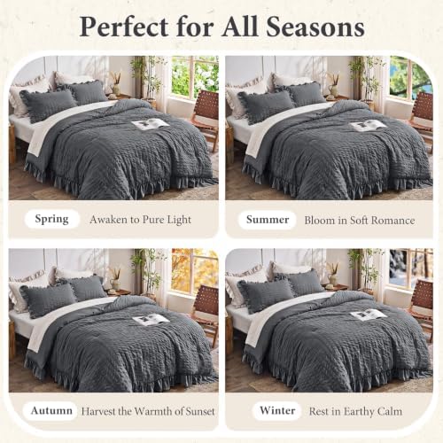 JOLLYVOGUE Dark Grey Twin/Twin XL Comforter Set, 2pcs Seersucker Bed Set