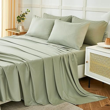ILAVANDE Sage King Size Sheets Set 6 Piece,Super Soft 1800 Series Microfiber Bed Sheets King Set-Wrinkle & Fade Resistant-14“ Deep Pockets Sheets for King Size Bed(King,Sage Green)