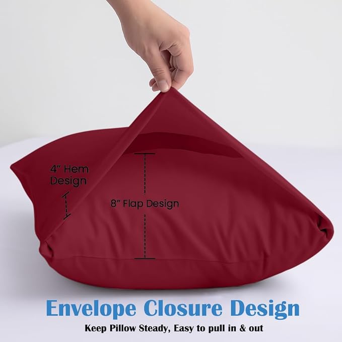 Comfort Beddings King Pillowcases Set of 4 – 100% Organic Cotton, 600 Thread Count Sateen, Soft & Comfy Pillow Covers with Envelope Closure, Burgundy, King Size 20 x 36 Inches