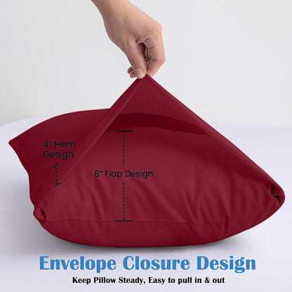 Comfort Beddings King Pillowcases Set of 4 – 100% Organic Cotton, 600 Thread Count Sateen, Soft & Comfy Pillow Covers with Envelope Closure, Burgundy, King Size 20 x 36 Inches
