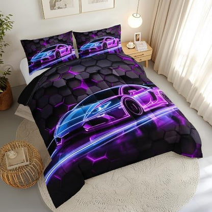 HOSIMA Neon Extreme Sports Race Car Queen Bedding Sets with 2 Pillowcases.