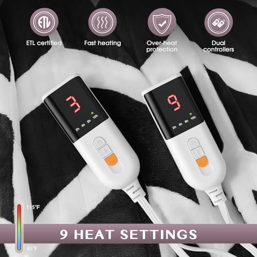 VENTIMI Heated Blanket Queen, 9 Heat Levels & 2-10 Hours Auto Off, Black