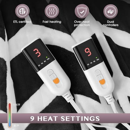 VENTIMI Heated Blanket Queen, 9 Heat Levels & 2-10 Hours Auto Off, Black