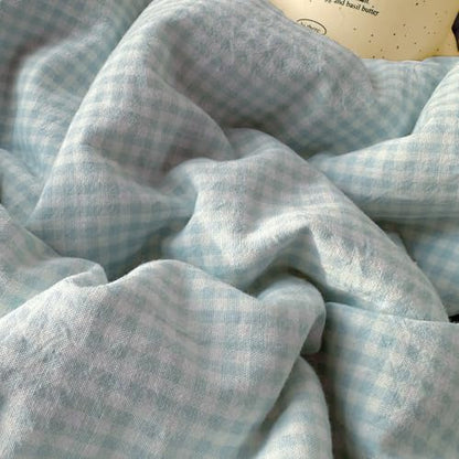 LifeTB Blue Gingham Comforter Set Full Size Romantic Lace Style Checkered Plaid Comforter Set 3 Pieces Blue Grid Bed Comforter with 2 Pillowcases Soft Fluffy Farmhouse Plaid Gingham Bedding Set