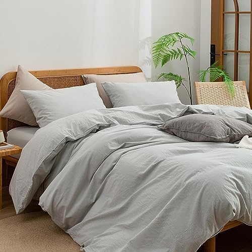 BESTOUCH Cotton Solid Duvet Cover Set Northern Droplet Grey Super Queen