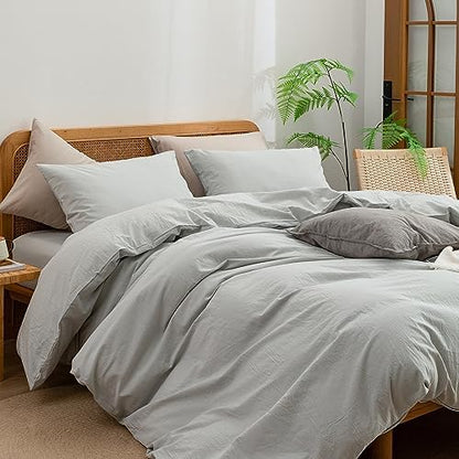 BESTOUCH Cotton Solid Duvet Cover Set Northern Droplet Grey Super Queen