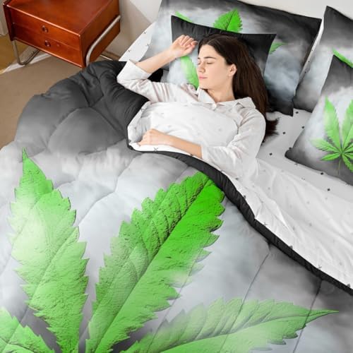 Erosebridal Leaves Comforter Set Leaf Bed in A Bag Queen Size 7 Pieces Botanical Plant Bed Set Room Decor Grey Grunge Style Bedding with Sheets