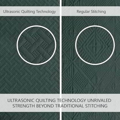 FLYMME Quilts Queen Size,Lightweight Forest Green Bedspreads,Basket Weave Pattern,Ultra Soft Microfiber Bed Coverlet 3 Pieces for All-Seasons (1 Quilt,2 Shams)