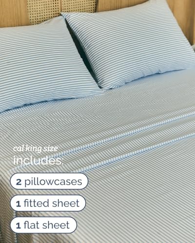 Cal King 4 Piece Striped Sheet Set - Breathable & Cooling - Sky Stripe