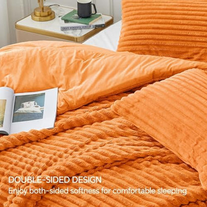 BEDELITE Fleece California King Comforter Set, Fluffy Bed Set, Burnt Orange