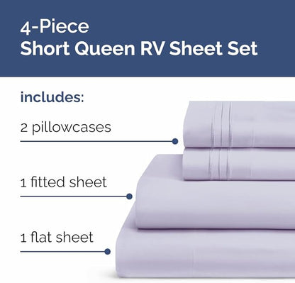 RV Short Queen Sheet Set 60 X 75 - 4 Piece RV Short Queen Bed Sheets - Soft, Breathable & Cooling - Designed for Bunks, Trailers & Campers - Fits 8” to 12" Mattress - Luxury Bedding - Light Lavender
