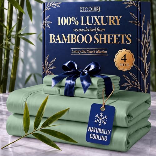 DECOLURE 100% Viscose Derived from Bamboo Sheets King Size | 4 Pc Bed Set