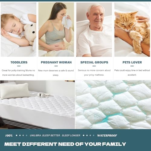 UNILIBRA Twin XL Mattress Protector Waterproof, Deep Pocket Mattress Pad Cover Up to 18 Inches, Quilted Fitted Hollow Cotton Filling Breathable Mattress Topper