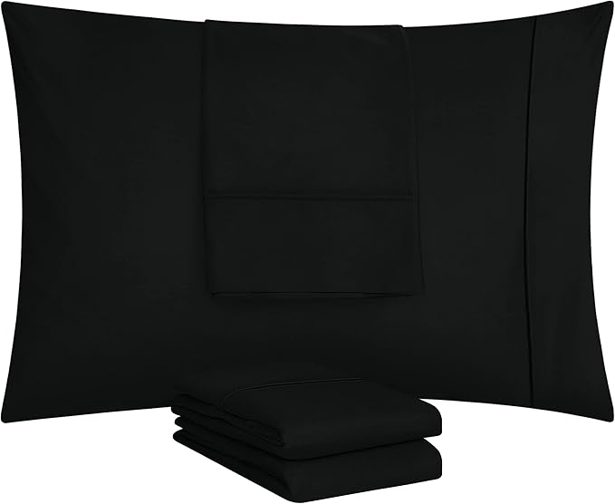 Utopia Bedding Standard Pillow Cases - 12 Pack - Envelope Closure - Soft Brushed Microfiber Fabric - Shrinkage and Fade Resistant Pillow Covers Standard Size 20 X 26 Inches (Standard, Black)