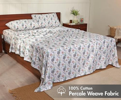 RUVANTI 100% Cotton Split King Sheets, Percale Sheet Set, Dandelion Field