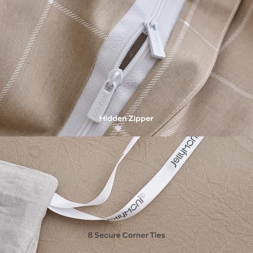 JELLYMONI 100% Cotton Plaid King Duvet Cover Set, Tan