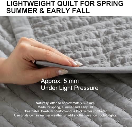 XL Queen Quilt Set 98 x 98 in, Lightweight, Grey