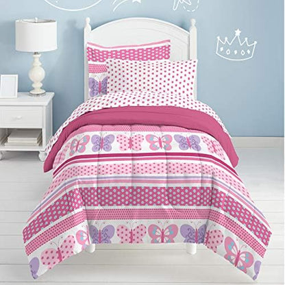 Dream Factory Butterfly Dots Ultra Soft Microfiber Girls Comforter Set, Pink, Full