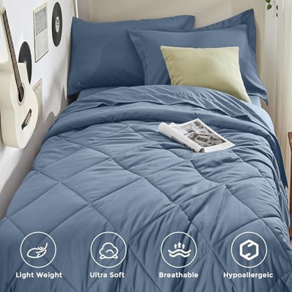 HEVUMYI 5-Piece Twin XL Comforter Set, Dusty Blue Bed in a Bag