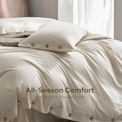 JELLYMONI 100% Washed Cotton Oat Milk Duvet Cover Full, Linen-Like
