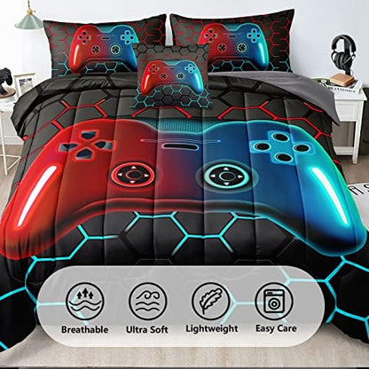 6 Pieces Gaming Bedding Set Queen Size for Boys Gamer Comforter Set for Boys Girls Kids Teens 6 Piece Bed in A Bag Video Game Bedding for Gamer Room Decorative Queen49