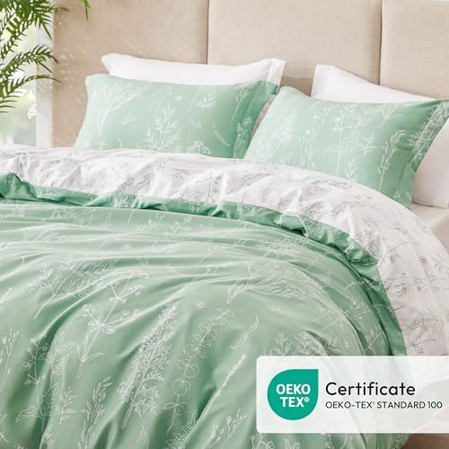 Love's cabin Sage Green Comforter Set Full - Full Size Comforter Set, 3 Pieces Cute Floral Bedding Sets for All Seasons,1 Soft Reversible Botanical Flowers Comforter and 2 Pillow Shams
