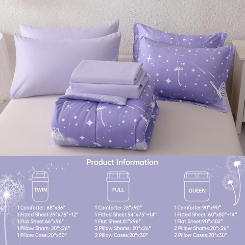 Dinjoy Girls Comforter Set 5 Pieces, Twin Size Colorful Ombre Rainbow Bedding Set, Bed in A Bag for Kid Teen Girls (1 Comforter, 1 Flat Sheet, 1 Fitted Sheet, 1 Pillow Shams, 1 Pillowcases)