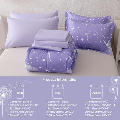 Dinjoy Girls Comforter Set 5 Pieces, Twin Size Colorful Ombre Rainbow Bedding Set, Bed in A Bag for Kid Teen Girls (1 Comforter, 1 Flat Sheet, 1 Fitted Sheet, 1 Pillow Shams, 1 Pillowcases)