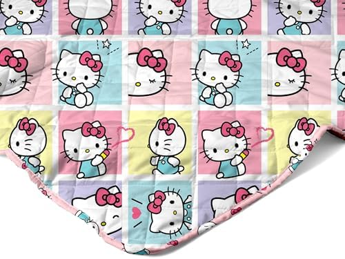 Northwest Hello Kitty Sweet As Can Be Reversible Quilted Throw, Kawaii Cozy Fantasy Throw, Gift for Anime Fans or Game Room Décor, 90 x 90 Inches