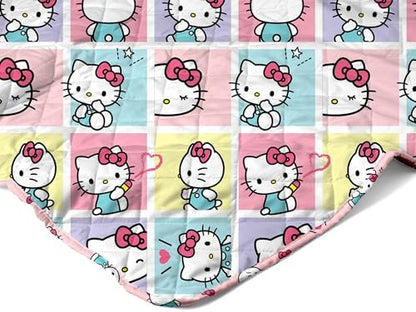 Northwest Hello Kitty Sweet As Can Be Reversible Quilted Throw, Kawaii Cozy Fantasy Throw, Gift for Anime Fans or Game Room Décor, 90 x 90 Inches