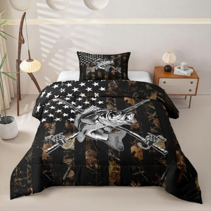 Feelyou Camo Fish Comforter Set Twin Size Bedding Set for Kids Boys Girls