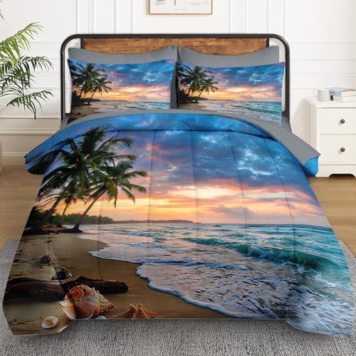 WeCozy Queen Comforter Set with Sheets, 7 Pieces Beach Coastal Bedding