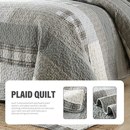 Y-PLWOMEN 100% Cotton King Size Quilt Farmhouse Striped 3-Pieces Bedding
