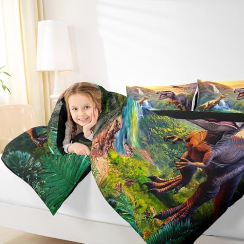 Erosebridal Kids Dinosaur Bedding Twin Comforter Set for Boys Cartoon Dino Bedding Sets,3D Jungle Animals Bed Set Dinosaur Room Decor for Boys,1 Pillow Case Soft Lightweight for All Season