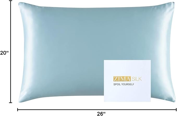 ZIMASILK 25 Momme 100% Pure Mulberry Silk Pillowcase for Hair and Skin Care, Highest Grade 6A Pillow Cases for Women, Long-Lasting Durablity, Gift for Women Men, 1Pc (Queen 20"x30", Light Blue)