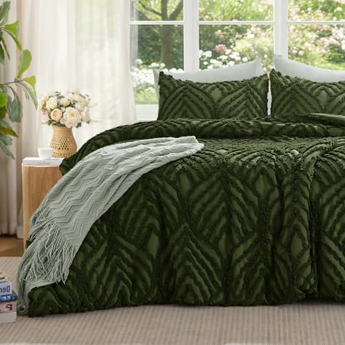 BEDELITE Boho Comforter Set Queen - Tufted Boho Bedding Set, Green
