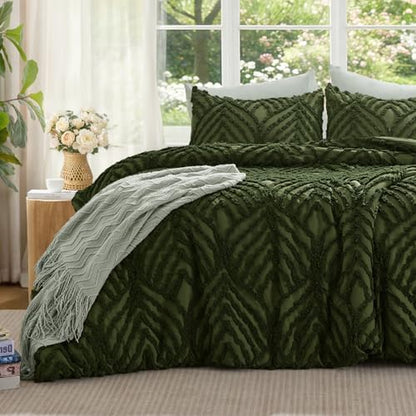 BEDELITE Boho Comforter Set Queen - Tufted Boho Bedding Set, Green