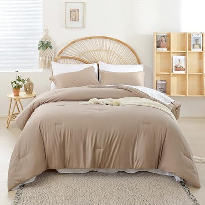 weigelia King Comforter Set with Sheets - Taupe 7 Pieces Bed in a Bag King