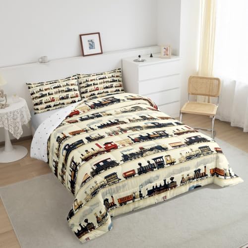 Feelyou Kids Vintage Train Comforter Set Twin Size Boys Girls