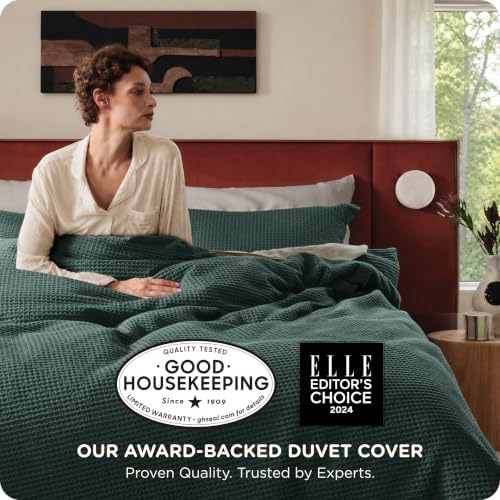 Bedsure PureWoven 3 Pieces 100% Cotton Waffle Weave Duvet Cover Set, King