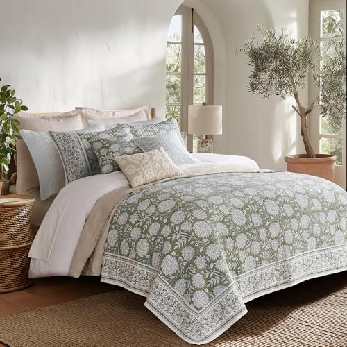 Levtex Home Adare Sage Reversible King/Cal King Quilt Set (106x92in) with 2 Pillow Shams (36x20in) - Floral Bedding - Sage White - Cotton King Size Quilt Bedding Set - Lightweight, Soft, Pre-Washed