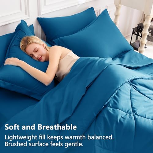 CozyLux King Comforter Set 102"x90" Teal - 7 Piece Bed in a Bag