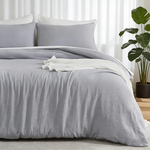 EMME Muslin Cotton Duvet Cover Set Linen Like Light Grey Twin