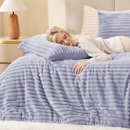 EXQ Home Fluffy Comforter Set Queen Size,3 Pieces Bed Set,Purple